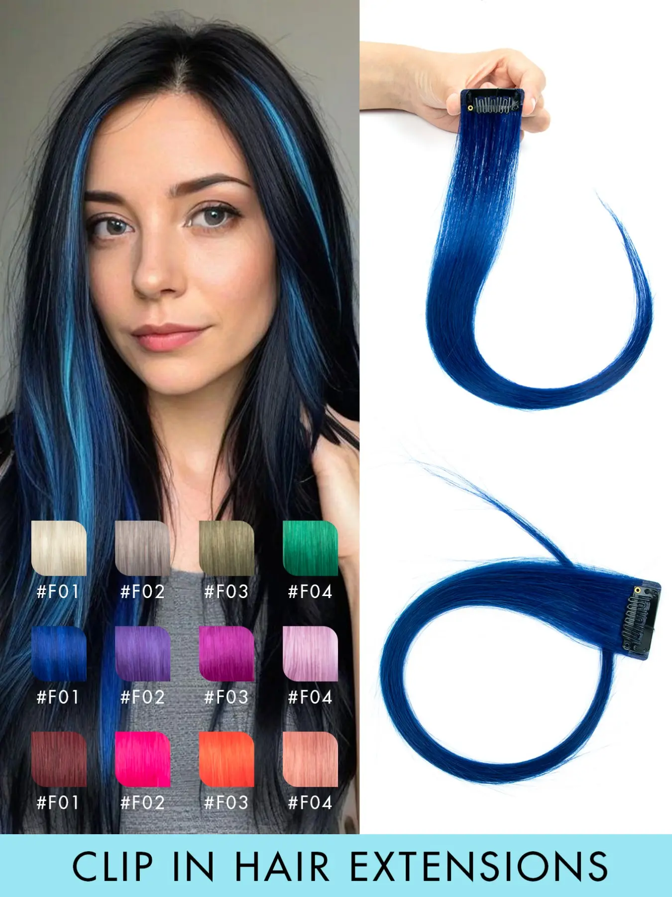 1 Piece Clip-in Hair Extensions, 16 Inch, Real Human Hair, Straight Hairpiece, Rainbow Color Party Highlight Straight Hair Pieces, Multiple Colors Available, Easy to Wear, Adds Hair Volume, Perfect for Dates, Parties, Events and Cosplay