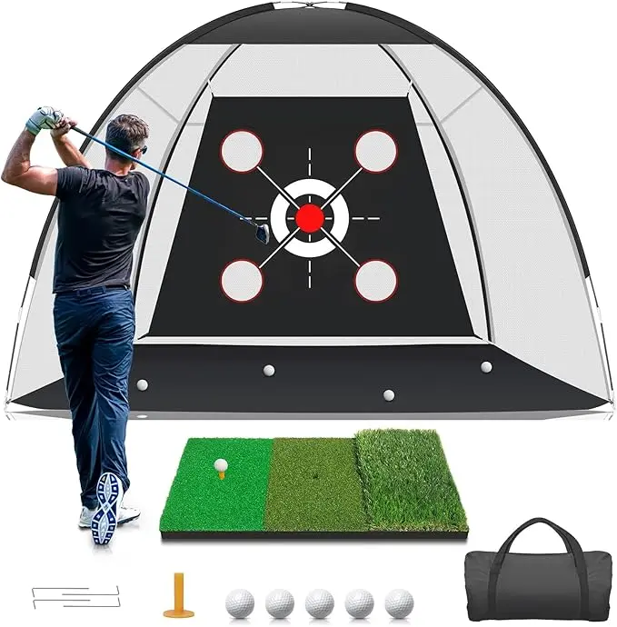 Father's Day Gift：Golf Net, 10x7FT with Golf Practice Mat, Hitting Aid Nets for Backyard Driving Chipping Training Swing with Targets Outdoor or Indoor– Gifts for Men/Dad/Him