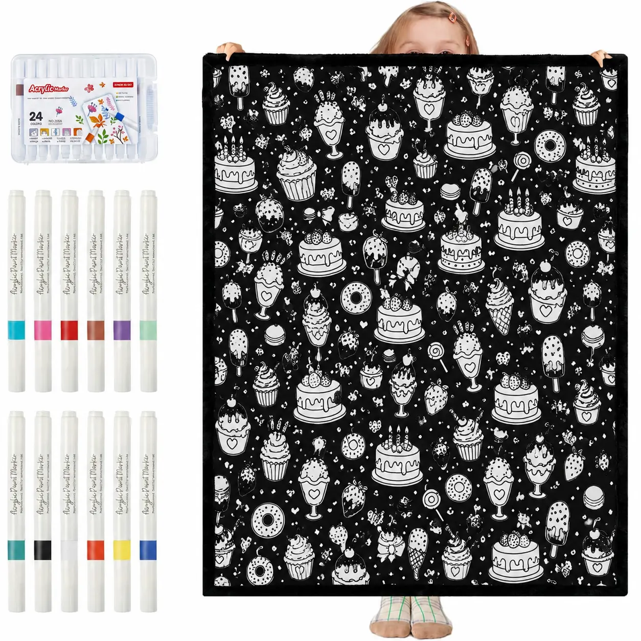 DIY Coloring Blanket for Adults&Kids, Color Your Own Blanket with24 Markers, Washable Cozy Velvet Kit for Everyday Use &Home Decor, Adds a Unique Touch to Living Rooms or Kids'Spaces  Custom Coloring Sherpa Blanket Kit Flannel Art Color-Fillable summervib