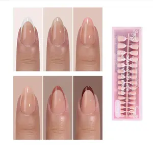 Jsiallye 6 Packs 180pcs French Tip Press on Nails Short Almond - French Soft Tip Nails Gel Pre-shaped No File Need,Soak Off Acrylic Fake Nails Extensions for Women Nail Art DIY 15 Sizes