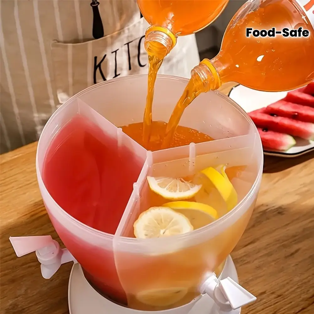 5 Liter/169 oz 3 Compartment Rotating Beverage Dispenser, Food Grade BPA Free Plastic Drink Dispenser with Easy Pour Spigot, Leak Proof Rotary Drink Jug for Juice Soda Iced Drinks, Lemonade Jug, Drink Pitcher, Home Kitchen Party Wedding Buffet BBQ
