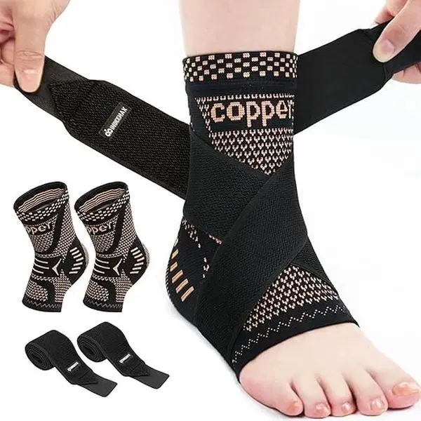 Unisex 2-Pack Copper Nylon Infused Ankle Compression Sleeves - Customizable Multi-Size Adjustable Support, Injury Relief for Plantar Fasciitis, Achilles Tendonitis, Sprained Ankle - Sports, Post-Surgery Recovery Use, Two Packs