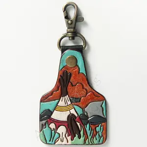American Darling ADKR178 Hand Tooled Carved Genuine Leather Keyring