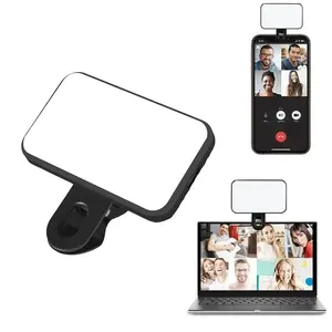 Portable LED rechargeable selfie light with front and rear clip-on cell phone light, adjustable 3 lighting modes for cell phone, IPhone, Android, IPad, laptop, makeup, selfie, video conference