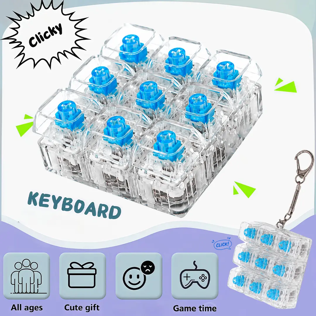 3PCS 9-Hole Keyboard Fidget Toy, Clicky Fidget Clicker Keychain, Light Up   Stress Relief Fidget Toys for Adults, Boost Focus & Calm Anxiety at Work, Study, Travel
