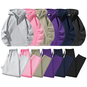 Men’s solid-color fashion two-piece sweatshirt set, regular fit, casual drop-shoulder half-zip hooded sweatshirt + drawstring sweatpants with pockets, suitable for 20-year-old boys, autumn/winter wear, ideal for everyday wear and workouts