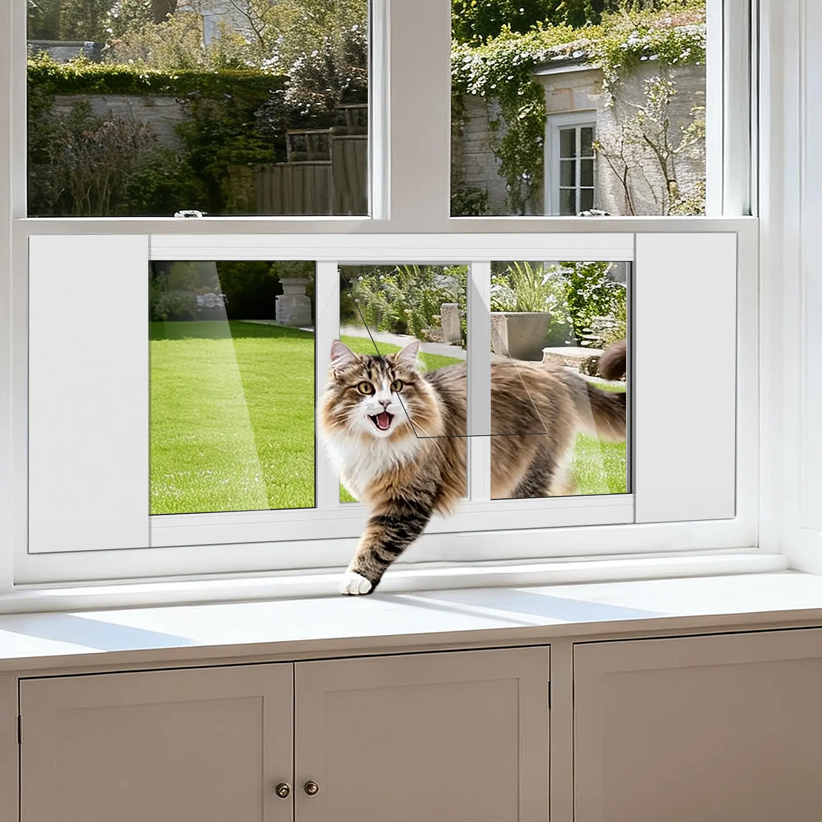 Lilypelle Full-Size Window Pet Door for Cats & Small Dogs, Home Use, Width-Adjustable (23.6"-44"), 10-Min Install, Aluminum Frame, HD High-Transparency Glass, Weatherproof, Magnetic Close, Lockable deskmakeover