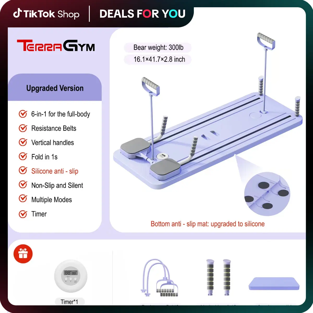 Pilates Board,Multi-functional Ab Exercise Board,FoldableHome Pilates Reformer with Knee Mat ,Timer andResistance Bands,Abs Workout Equipment forAbdominal & Core Strength Training #outdoorfun #dealsforyoudays tiktokshopbacktoschool