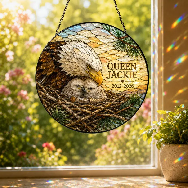 Jackie and Shadow Bald Eagles of Big Bear Lake Stained Glass Suncatcher, Sandy and Luna Gift