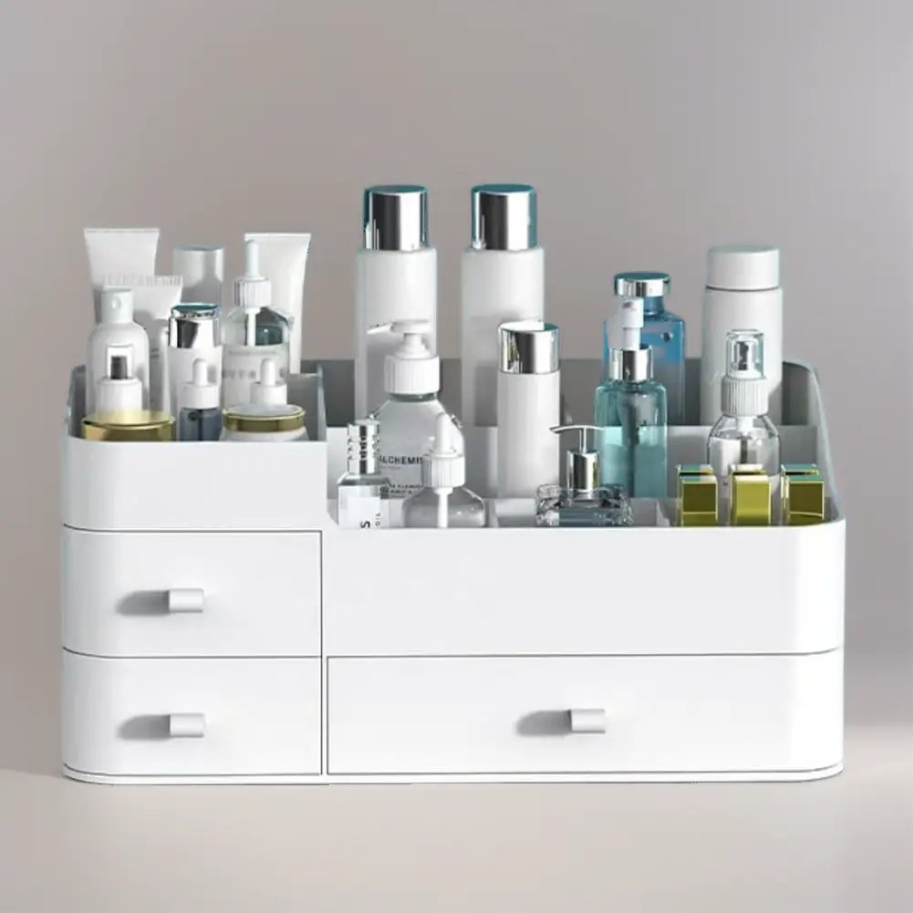 White Makeup Organizer with 3 Drawers, Large Capacity Makeup Box, Countertop Storage Container for Bathroom Vanity, Desktop Organizer Bins, Space Saver Storage with Easy Access for Cosmetics & Skincare