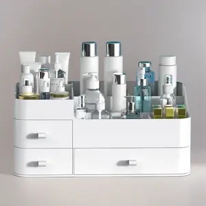 White Makeup Organizer with 3 Drawers Large Capacity Vanity Storage for Bathroom Counter Dressers Desk Cosmetic Skin care