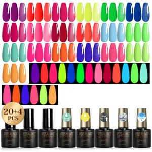 ROSALIND 24Pcs Gel Nail Polish Set 19 Neon Gels 5 Special Functional Gel Varnishes Set For Nail Art Design Cure with UV Nail Lamp Long Lasting Gel Polish Fashionable Bright Colorful Set