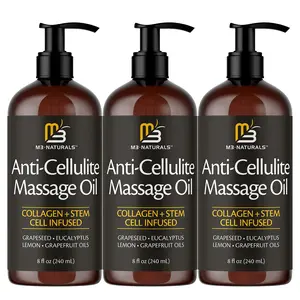 3 Piece-M3 Naturals Cellulite Massage Oil 8oz-Smooth the Appearance of Cellulite EI-Body Care & Skin Care Massage Oil Topical Collagen and Plant Stem CellBody Oil to Restore Texture and Elasticity-Soothing Body Oil