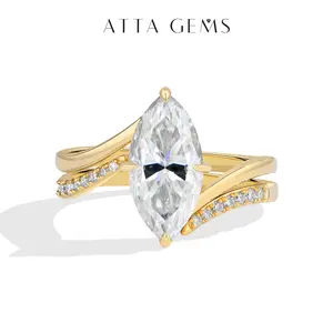 ATTAGEMS 3CT Marquise Cut D Color VVS1 Lab-Created Moissanite Ring for Women 925 Sterling Silver Ring Engagement Anniversary Gift Gorgeous Jewelry R390