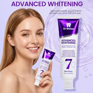 DrWhiten 7-Pro Purple Teeth Whitening Toothpaste, PAP+ Color Correcting Toothpaste, Upgraded Purple Formula with 7 Probiotics, Mint Grape Flavor, Peroxide-Free Formula, Enamel Care Toothpaste for Adults, Long-Lasting Fresh Breath, Daily Oral Care
