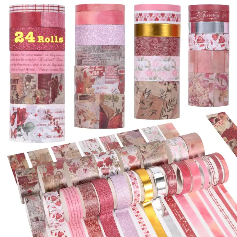 24 Rolls Vintage Washi Tape Set, Floral Decorative Tape for Scrapbooking,Junk Journal Supplies,DIY Art Crafts,Planners, Bullet Journaling and Wrapping(Romantic Eternal Series)