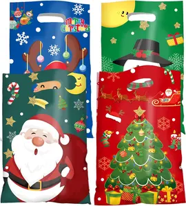 100 count Christmas Goodie Bags  Bags Plastic Candy  Bags with Handle  Bag for Christmas Party Favors Supplies