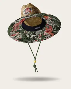 Fortune UPF50+ Lifeguard Straw Hat with Koi Fish Pattern and Adjustable Drawstring
