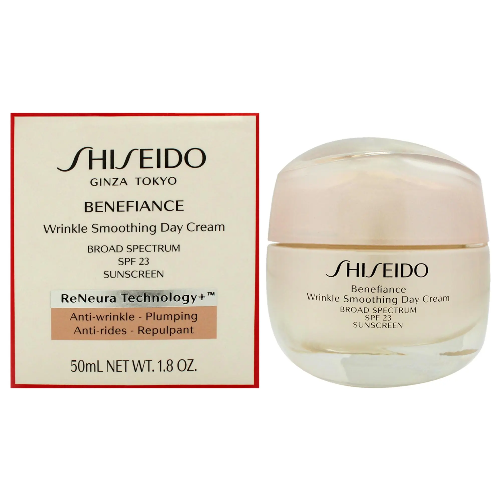 Shiseido Benefiance Wrinkle Smoothing Day Cream - Broad Spectrum SPF 23 Face Moisturizer with UV Protection, Skin Repair, Reneura™, 1.8 fl oz Unisex Tester for Daytime Use