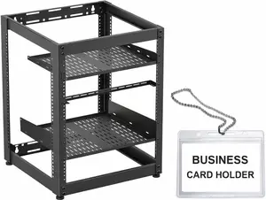 ynVISION.DESIGN 15U Open Frame AV Rack with 1U & 2U Shelves, Lacer Bar, Leveling Feet & Business Card Holder – Server, Network & Audio Rack Includes Mounting Hardware
