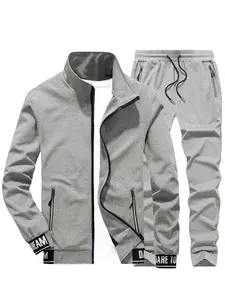 Men's Spring & Fall Sports Set, Jacket and Pants with Zipper Pockets, Casual Two-Piece, Comfortable and Stylish Streetwear Tracksuit Set, Sweatsuit Set, Casual Sweatsuits
