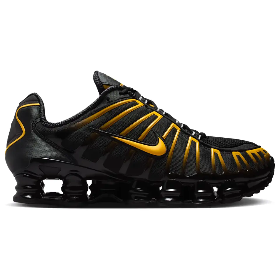 NIKE Men's Shox TL Chunky Casual Trainer - Black University Gold, Bubble Sole, All Seasons, Sporty Chic Athletic Walking Shoe, Chunky Heel, Neutral Style (US M 10)