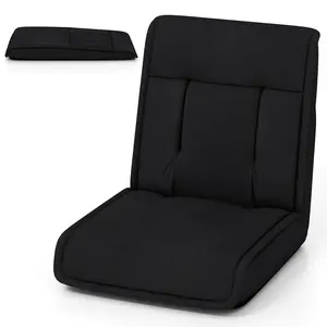 COSTWAY - Folding Floor Chair Convertible Lazy Chair with 14-Poistion Adjustable Backrest-Black