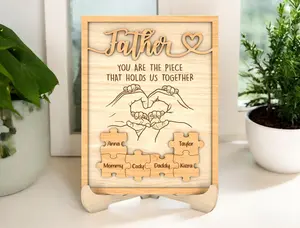 Personalized Puzzle Piece Sign for Dad - Custom "The Piece That Holds Us Together" Wooden Plaque - Father's Day Gift 2026 - Custom Names Family Personalized Dad Puzzle Sign – You Are the Piece That Holds Us Together | Gift for Dad, Daddy, Papa, or Grandpa