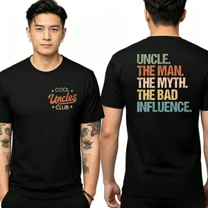 Cool Uncles Club The Man Myth Bad Influence Double Sides Shirt Funny Uncle Gifts Best Uncle Ever T-shirt Men's Short Sleeves Sport T-Shirt