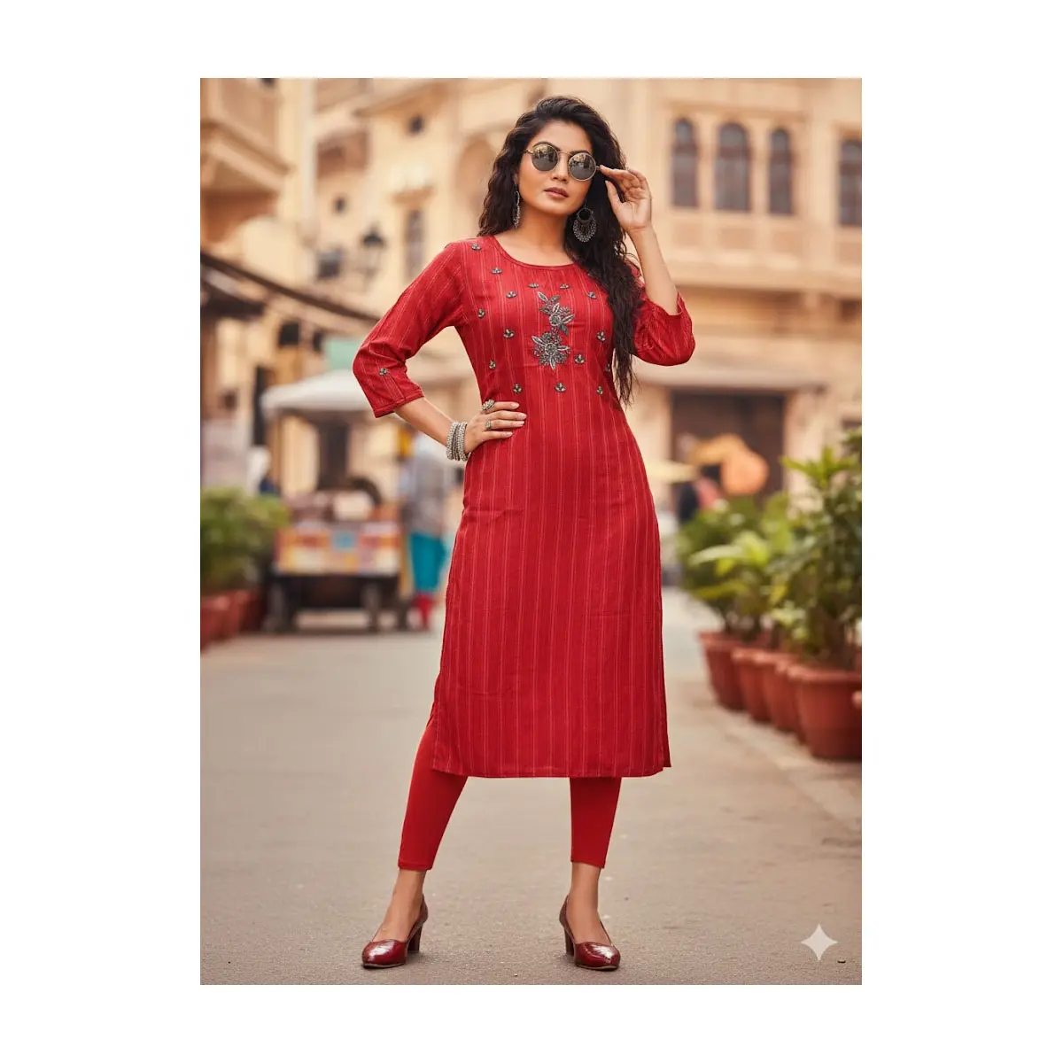 #Model-BAZ Maroon Embroidered Straight Kurti/Top(color may look different due to lightning)