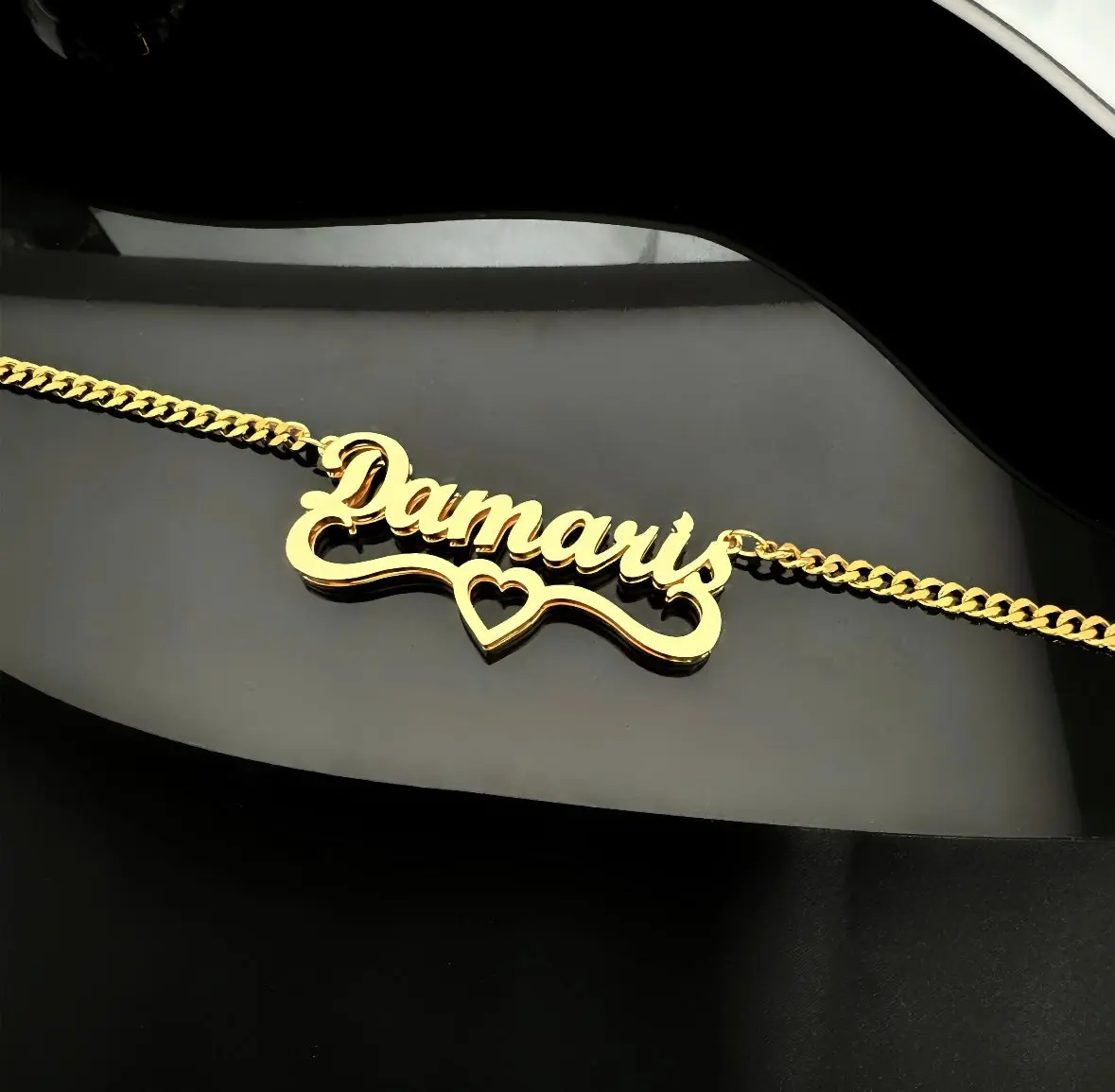 Custom Name Double Plate Heart Chain, Fashion Costume Jewelry Necklace