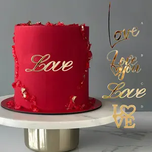 6pcs Gold Valentine's Day Love Cake Decoration for Valentine's Day Cake Side Decorations