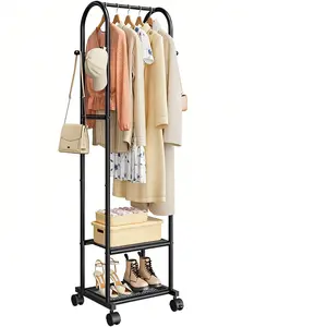 Clothes Rack with Shoe Storage Shelf, 2-Tier Metal Garment Organizer, Freestanding, Black
