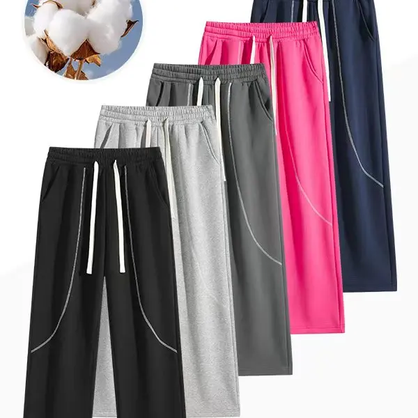 Men’s breathable blended sweatpants with contrasting trim and curved stitching, drawstring waist, relaxed fit with a fluid drape, straight-leg athletic long pants for everyday wear