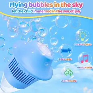 Streetlight Bubble Machine, “Torch” Bubble Machine with Music and Lights—an outdoor children's toy perfect for weddings and parties. Suitable for various occasions. Requires 3 AA batteries (not included). Recommended for ages 3 and up. Comes in a box.