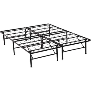 Bed Frame Queen Metal Platform Bed Frame 14 Inch High Mattress Foundation Queen Size Box Spring Replacement Heavy Duty Steel Slat Profile Smart Base Noise-Free Easy Assembly Under-Bed Storage,Black