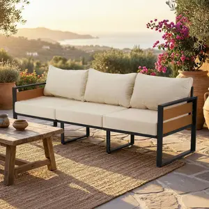 Furnimart Outdoor Patio Furniture—Set of 3, All-Weather Modern Metal Outdoor Sofa with Washable Thick Cushions, Suitable for Gardens, Backyards, and Patios
