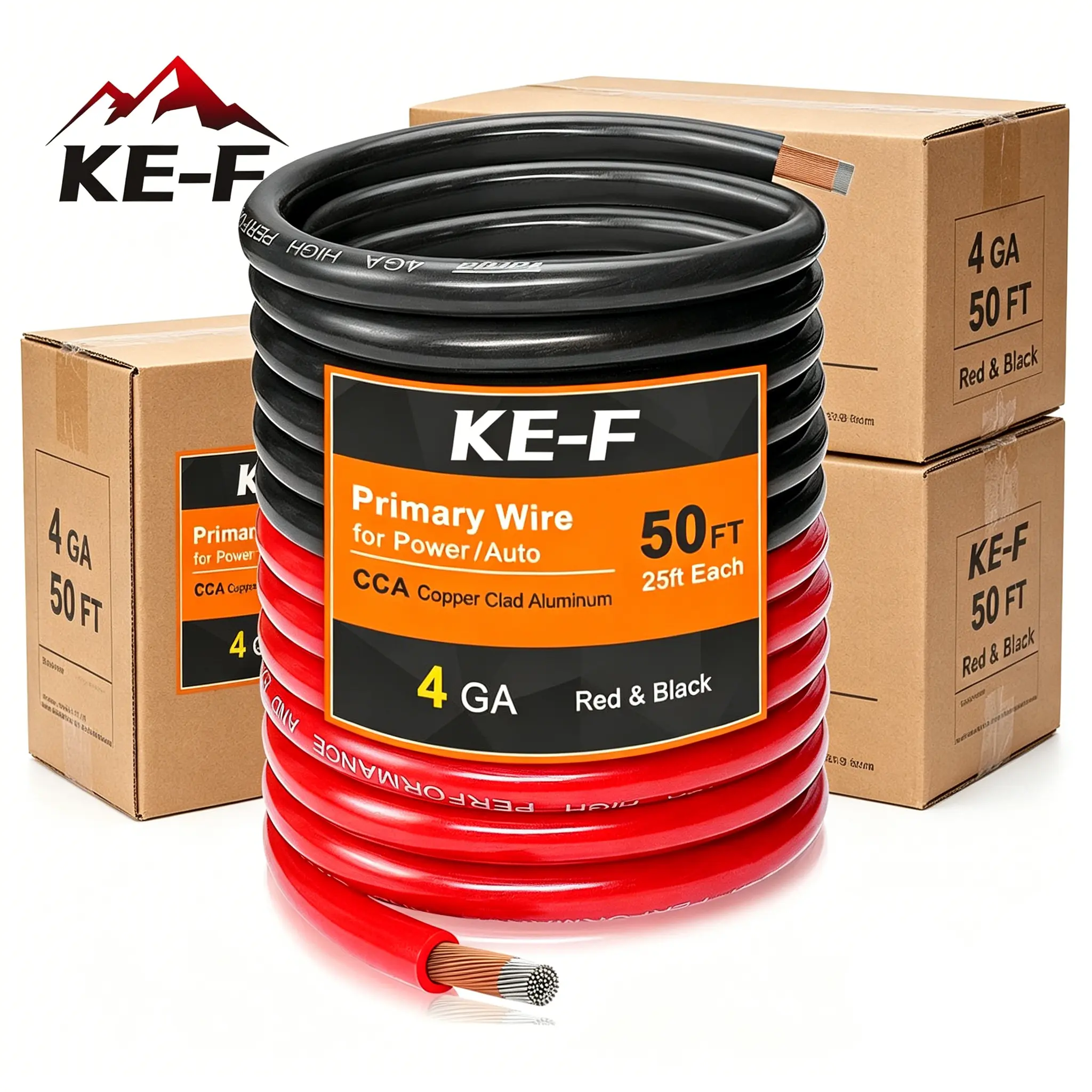 KE-F 50FT 4 Gauge Copper Clad Aluminum Wire Primary Automotive Wire Car Battery Cable Power/Ground Wire for Welding Cable Electrical Wire Audio Wiring RV Trailer Speaker Amp Stereo