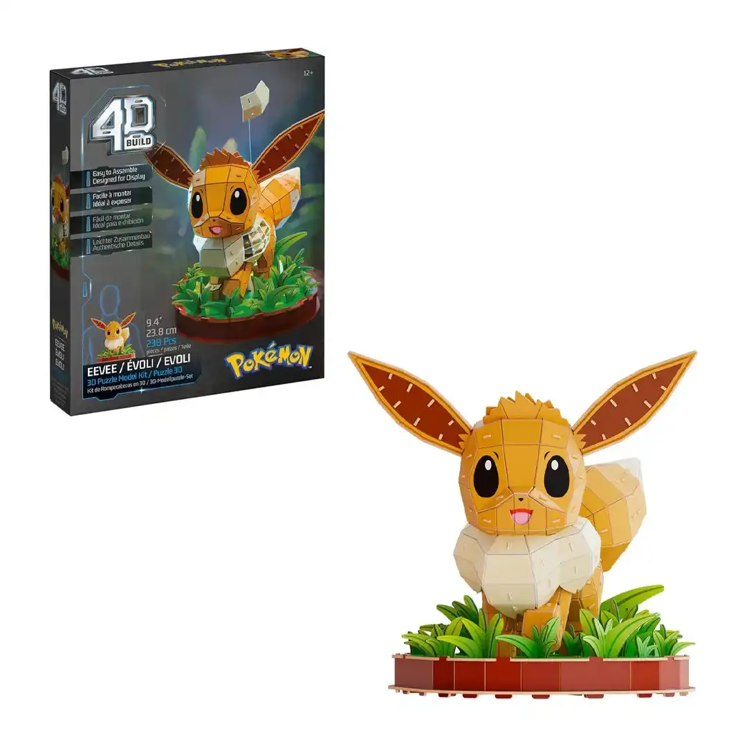 Unisex 4D Build Pokemon Eevee 3D Puzzle - No Glue Required, 8 EPS Foam Sheets, 9.4" W x 10.4" D x 9.4" H, Easy Assembly, Detailed Model, Display-Ready, 12+ Years, Gaming Setups Accessory