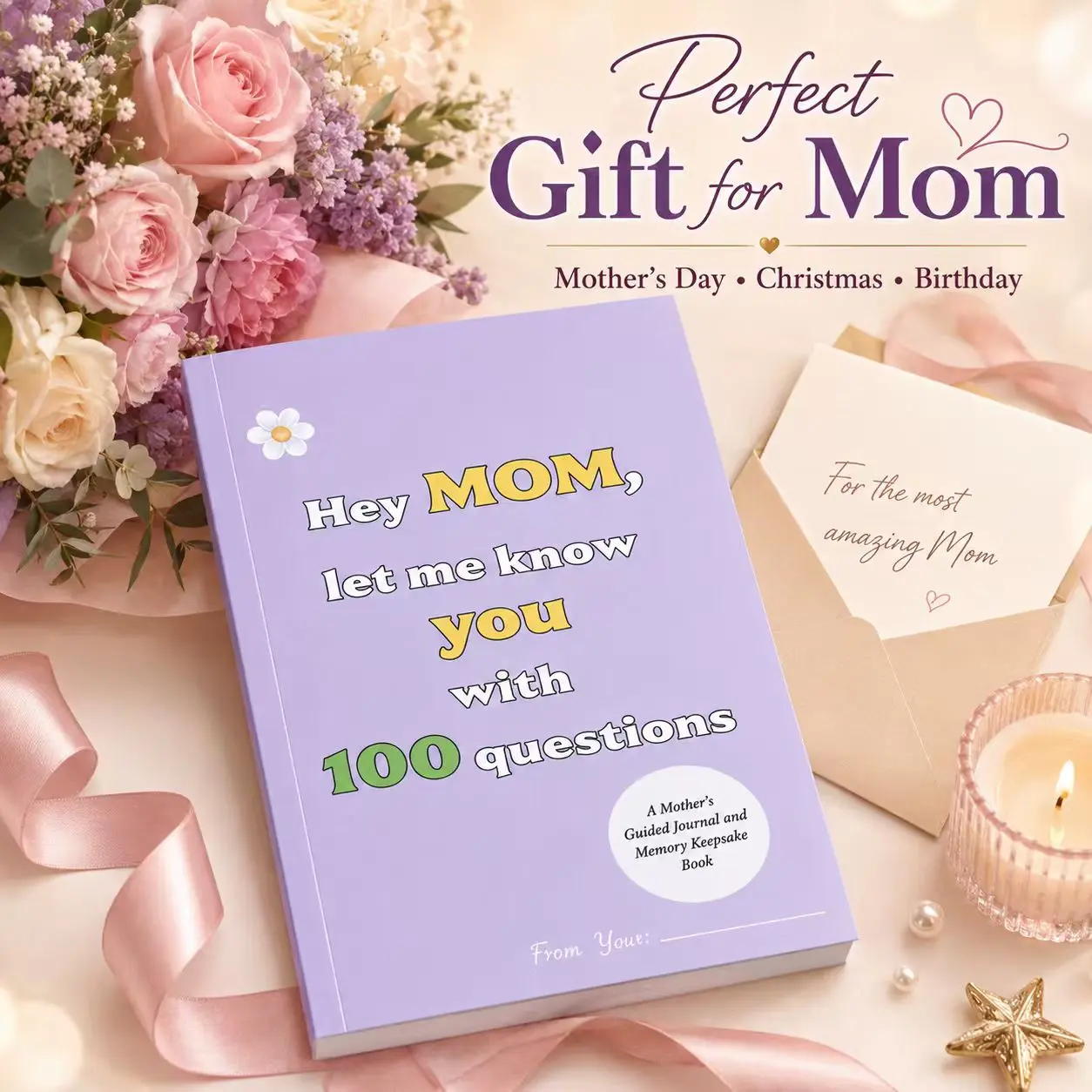 Hey Mom 100 Questions Keepsake Book, Mother’s Guided Journal and Memory Book, Family Memories, Conversation Prompts, Unique Gift for Mom, Grandma, Wife or Mother-in-Law