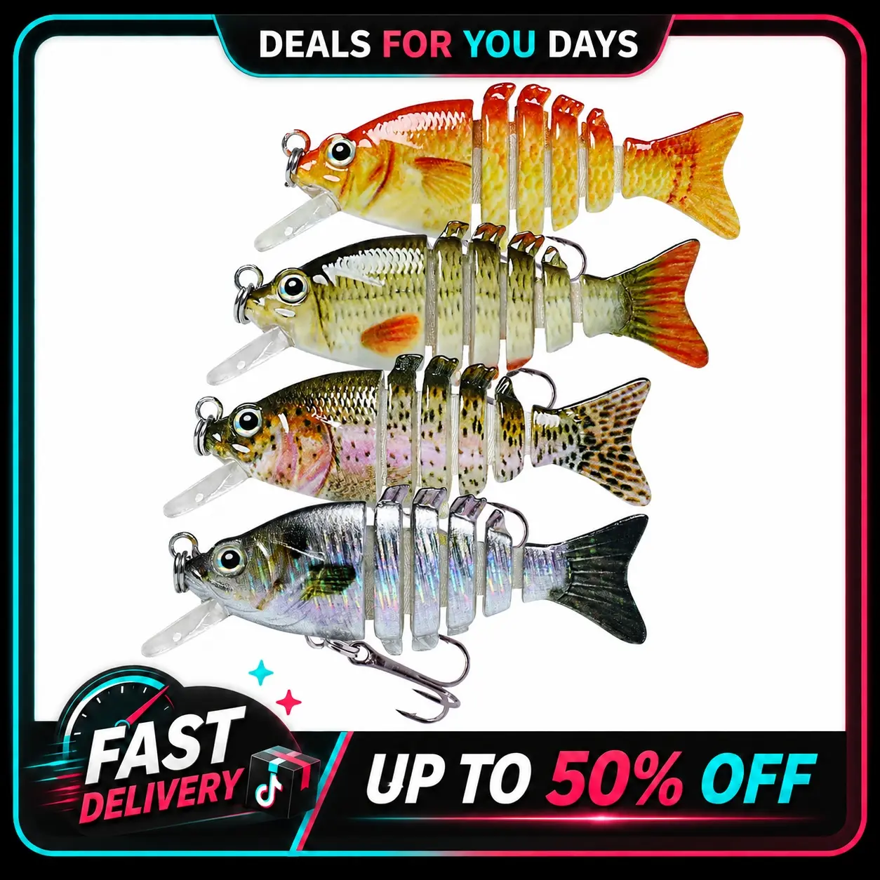 TRUSCEND Easy Catch SwimMax Fishing Tackle Lures, BKK Ultra Sharp Treble Hooks, 3D Realistic Eyes, ABS Material, 6-Segment Lifelike Baits for Bass, Trout