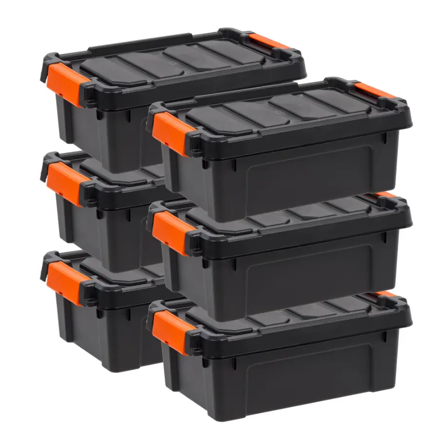 IRIS 3 Gallon Black Plastic Latching Storage Bin with Lid Tote, Plastic Storage Container with Lid, 6-Pack