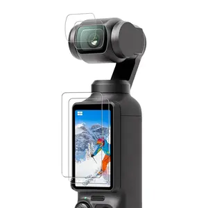 Tempered Glass Screen Protector & Lens Protector, 2 Counts Screen Protector & 2 Counts Lens Protector, Mobile Phone Accessories for DJI Osmo Pocket 3 Camera, 9H Hardness, Touch Sensitive, Full Screen Protection.