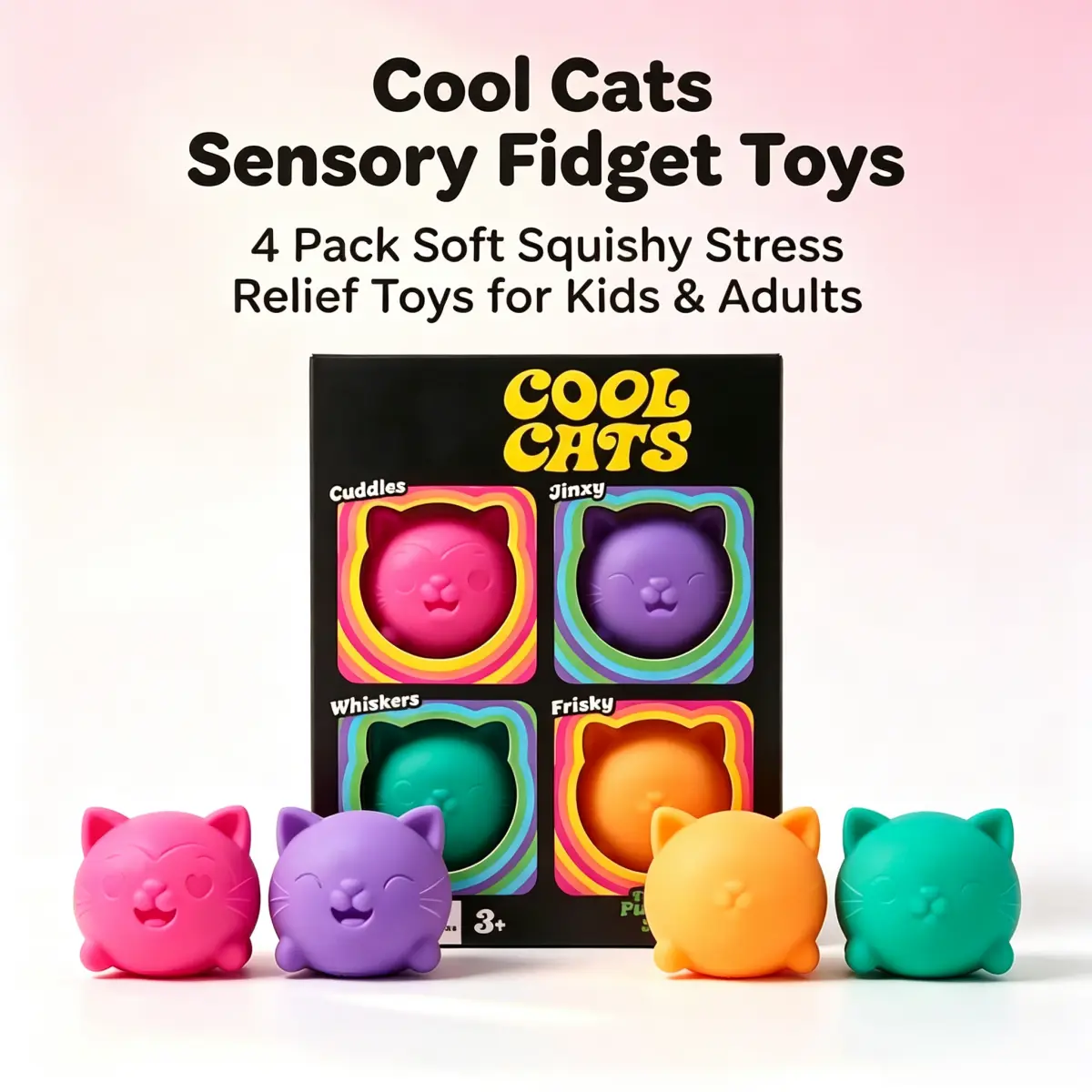 Teenie Cool Cats Squish Fidget Toy, 4pcs Cute Cat Slow Rebound Stress Relief Balls,squishies toys,slime
