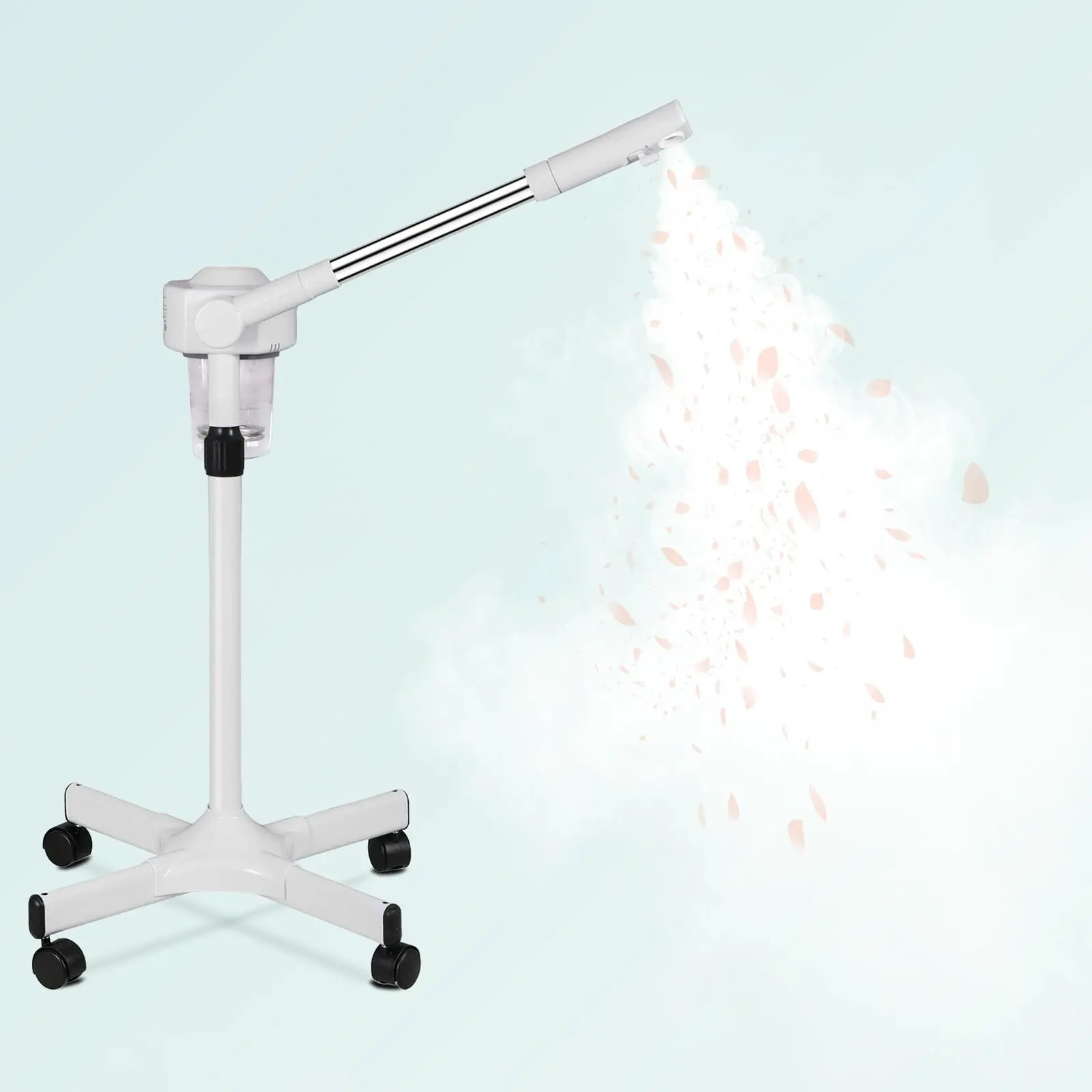 Professional Facial Steamer with Relaxing Hydrating Steam, Adjustable Stainless Steel Nozzle & Stand, Rolling Base for Home & Spa Daily Use, Moisturizing