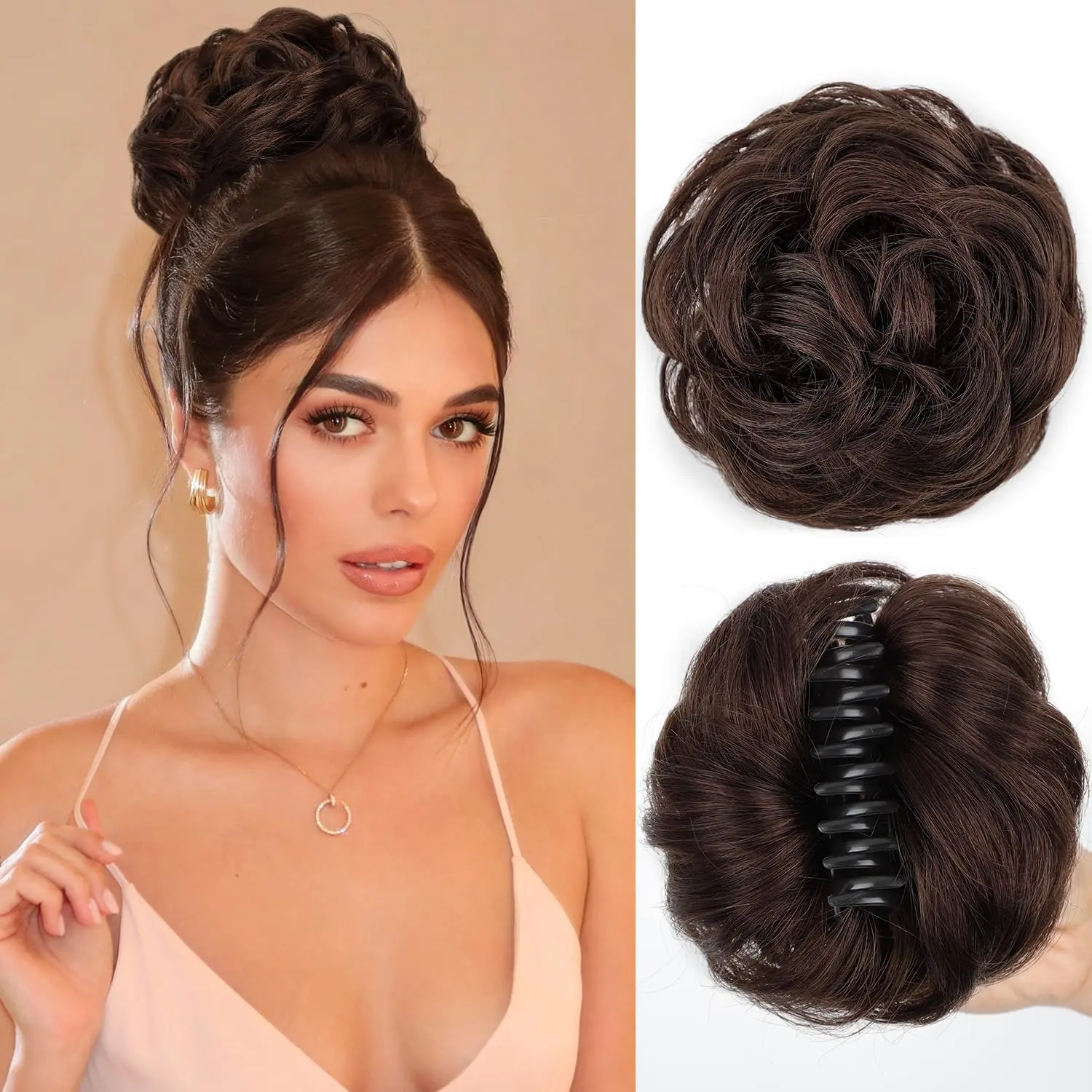Messy Bun Hair Piece Synthetic Hair Buns Hair Piece Claw Clip Bun Natural Curly Chignon Ponytail Fluffy Donut Updo Hair Pieces Messy Hair Buns Scrunchies for Women Clip In