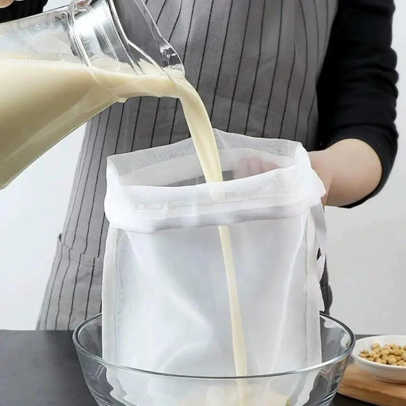 Reusable Food Filter Bag with Drawstring, 2 Counts White Multifunctional Vegetable Juice Filter Bag, Tea Coffee Yogurt Filter, Tea Making Tools, Kitchen Utensils & Gadgets
