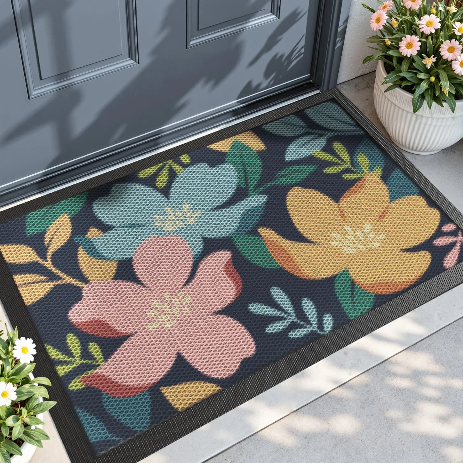 DEXI Entrance Doormat - 3x5 Polyester Fiber Heavy Duty Non-Slip Dirt Trapper, Wrinkle Resistant All-Weather Waterproof Outdoor Patio Rug, Home Entryway Decor, Polyester Fiber Doormat