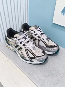 Silver Color Retro 1906 Couple Casual Running Shoes, Low Top Patchwork Design, Textile Upper, Rubber Sole, All Seasons