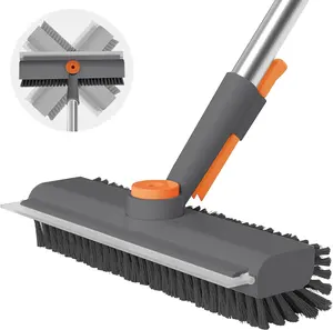 Complete Cleaning Kit - 3-in-1 Floor Scrub Brush with Long Handle, 360-Degree Rotating Head, Adjustable Handle, Stiff Bristle Scrubber for Bathroom, Kitchen, Patio, Pool, Garage, Wall, Deck